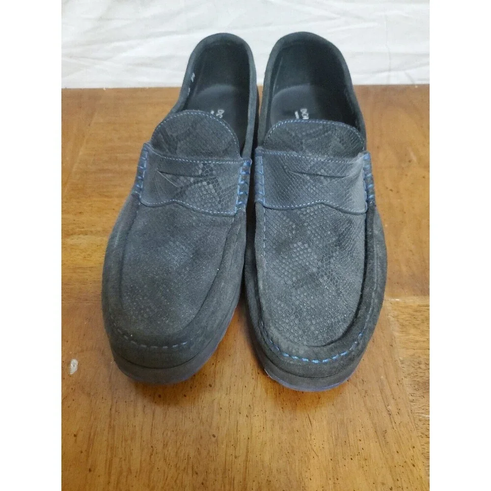 Donald Pliner Lazaro Gray Snake Blue Detail Men's Slip On Loafers Shoes Size 8.5